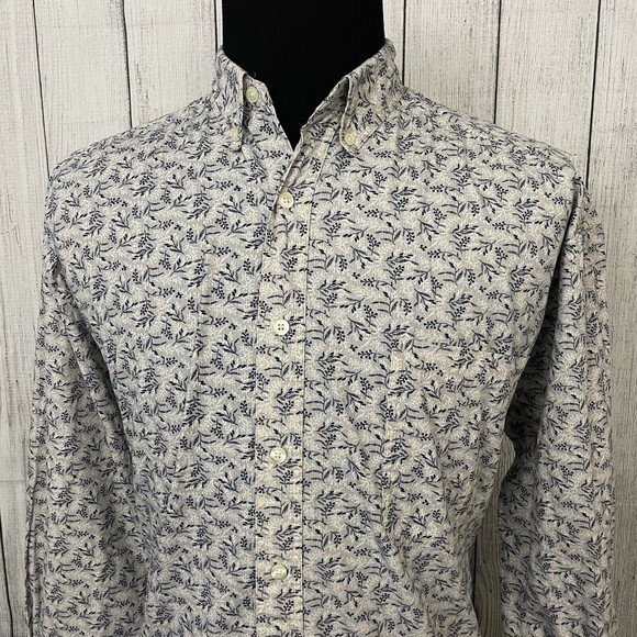 Structure Other - Structure Men's Large Gray Floral 100% Cotton Long Sleeve Button-Front Shirt